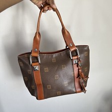 Texier France Signature Brown Logo Leather Satchel Shoulder Bag Handbag Purse