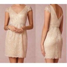 Jenny Yoo Anthropologie Beckett Cap Sleeve Lace Dress Cream Metallic Sz 4 BHLDN