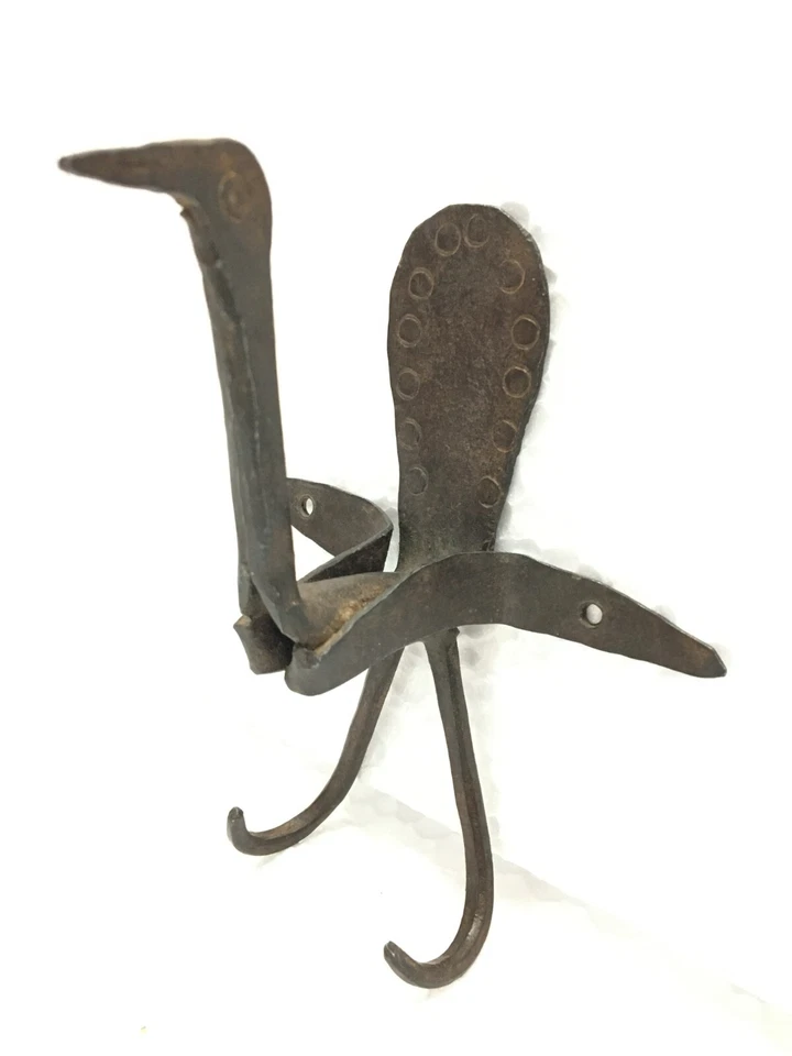 Old Vintage Rustic Iron Handmade Peacock Shape Wall Hook Coat Rack Hanger - Image 4 of 4