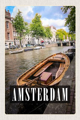 Holzschild 18x12 Amsterdam Reiseziel Boot Holland Wand Deko Bar Kneipe Sammler G