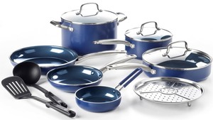 Blue Diamond 12-Piece Toxin-Free Ceramic Nonstick Cookware Set Blue Kitchenware  eBay