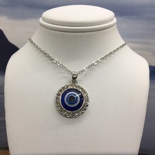 Evil Eye Pendant Amulet Necklace 18-20 Inch Adj Silver-Tone New Free Ship 4406