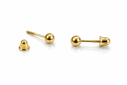 14k Solid Yellow Gold Ball stud earrings with screw back round High Polish - Picture 1 of 12