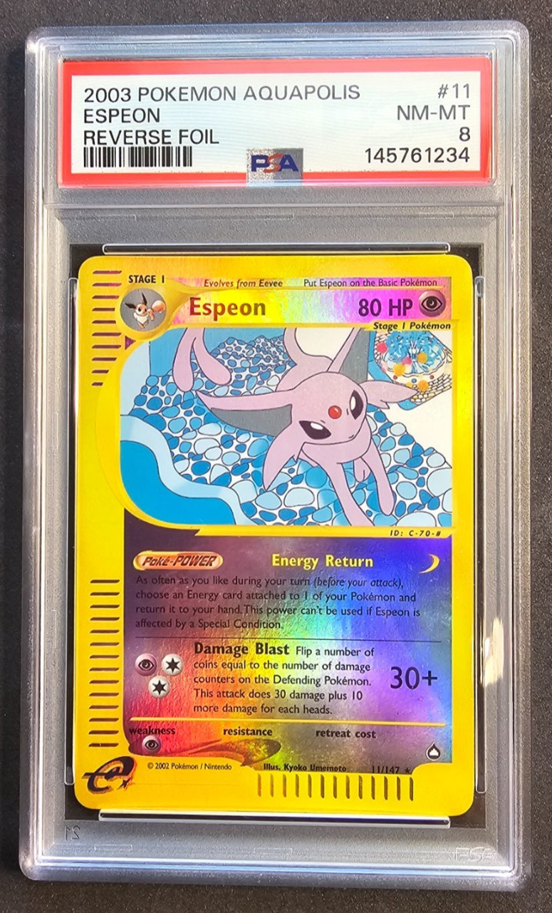 ESPEON 2003 POKEMON AQUAPOLIS REVERSE RARE HOLO FOIL 11/147 PSA 8 NM