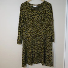 Masai Leopard Print Dress Long Sleeve Midi Lagenlook Art to Wear Casual Chic Lg