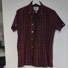 Brutus Dr Martens Shirt Mens Small Burgundy Plaid Check Trimfit Mod Ska Skinhead