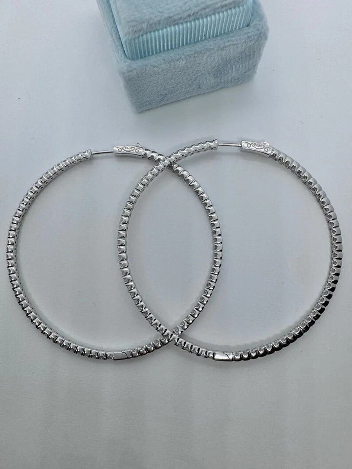 5.50Ct Round Cut Moissanite 2.5” Inside Out Hoop Earrings 14K White Gold Plated - Image 3 of 4