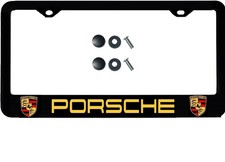 License Plate Frame Stainless Steel Black Vinyl Letters Logos For Porsche