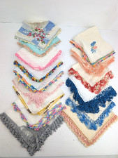 15 Vintage Crocheted Edge Handkerchiefs Multi-Color Linen Embroidered Unique