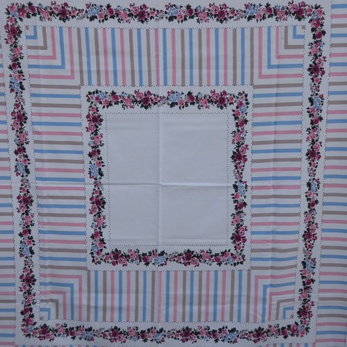 Vintage Stoff Tischdecke rosa blau gestreift Blumenmuster Blumen Topper 53 x 49 - Bild 3 von 5