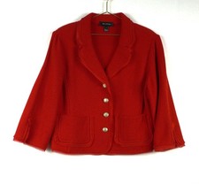ST JOHN RED WOMEN KNIT GOLD BUTTON JACKET SZ 14