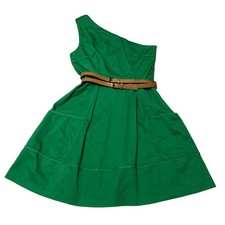 Jessica Simpson Mini Dress Sz 6 Green One-Shoulder Flare Cocktail Party Fun READ