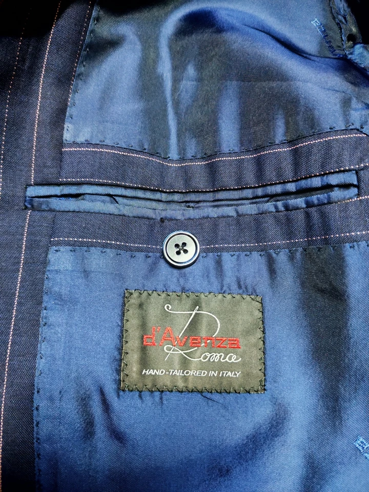 Traje D'Avenza Roma a mano a medida super 100s lana clásico azul marino 44R Foto 2 de 4