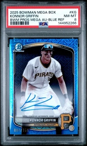 Konnor Griffin 2025 Bowman Chrome Mega Blue Refractor Auto /150 Rookie RC PSA 8
