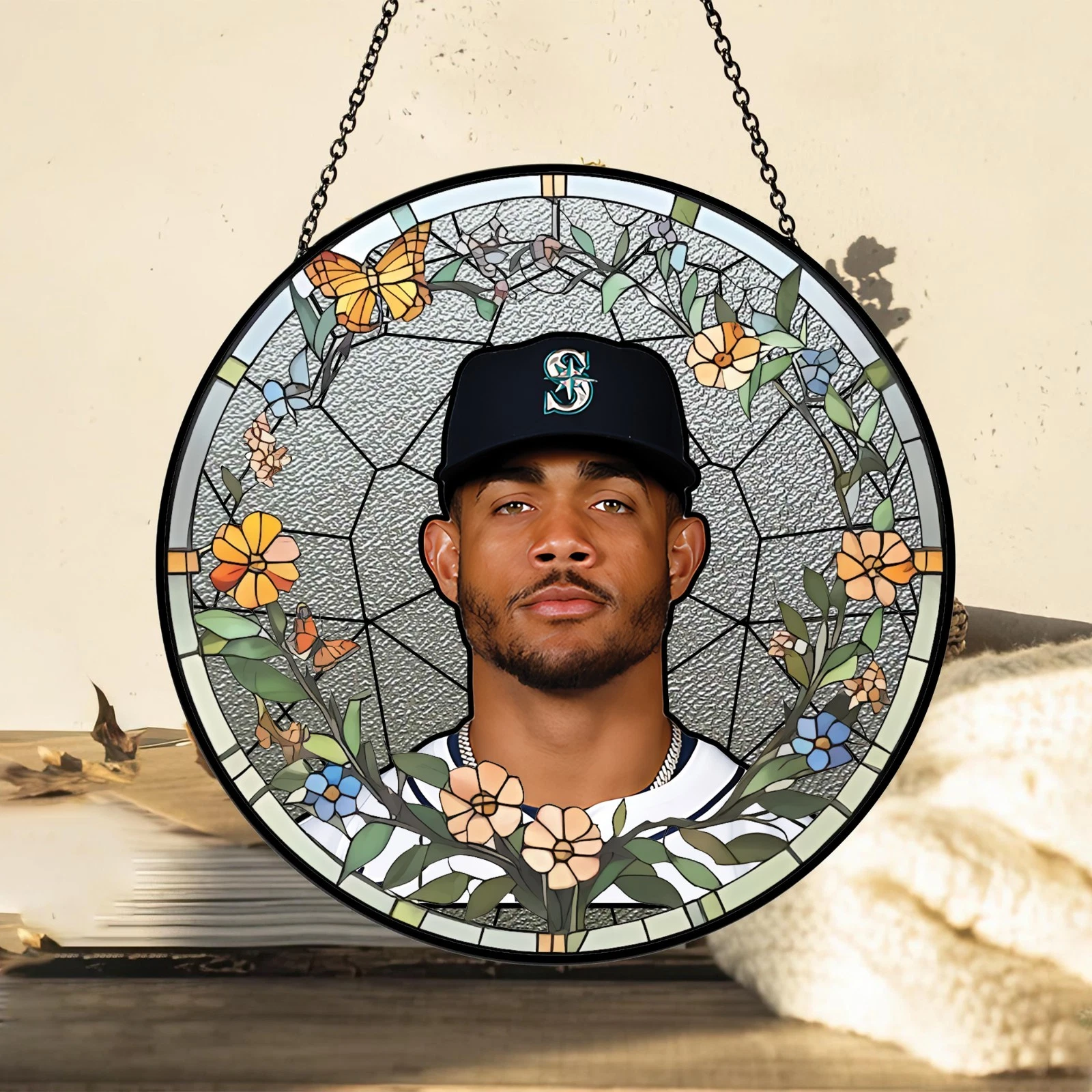 Julio Rodríguez Stained Glass Suncatcher-Home Window Hanging Ornament