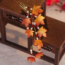 Chinese Style Maple Leaf Hair Clip Headpiece Hanfu Accessory Glass Side Clip 1pc