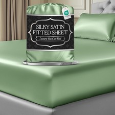 DECOLURE Satin Fitted Sheet Queen Size 1 PC   Luxuriously Smooth Softer than...