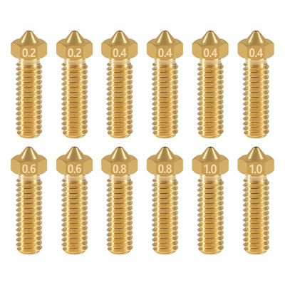 3D Printer Brass Nozzle for Volcano Nozzle, 12 Pcs Brass Nozzles Kit 0.2mm 0.4mm