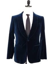 2,995 ZEGNA - Navy Blue Shawl Lapel Dinner Jacket Velvet - 38S