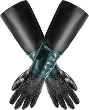 Rubber Sandblasting Sandblaster Gloves, 23.6" Rubber Sandblast Cabinet Gloves fo