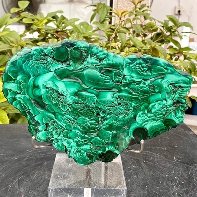 2.71LB Natural malachite slice quartz crystal luster mineral specimen+BASE.