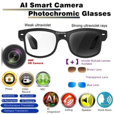 AI Smart Glasses 4K HD Camera, BT Call, 800W Anti-Shake Camera Glasses with