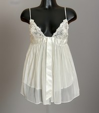 Victoria's Secret Babydoll Lingerie Sheer Lace Ivory Cream Open Medium M Bow Y2K