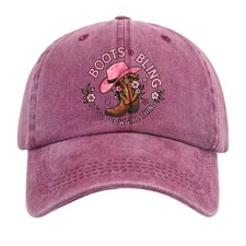 Boots Bling Cowgirl Washed Baseball Cap Adjustable Western Floral Hat