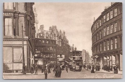 Gedruckt Charing Cross Glasgow Straßenbahn Maryhill animierte Straßenszene Philco