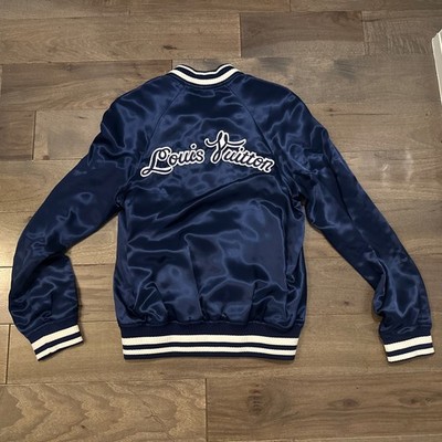 AUTHENTIC LOUIS VUITTON SATIN BOMBER JACKET BLUE RM181Q AIS HDB52W LV SZ 48 S M