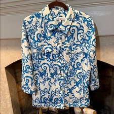 Denim&Co Blue and White Patterned Jean Jacket Size Medium