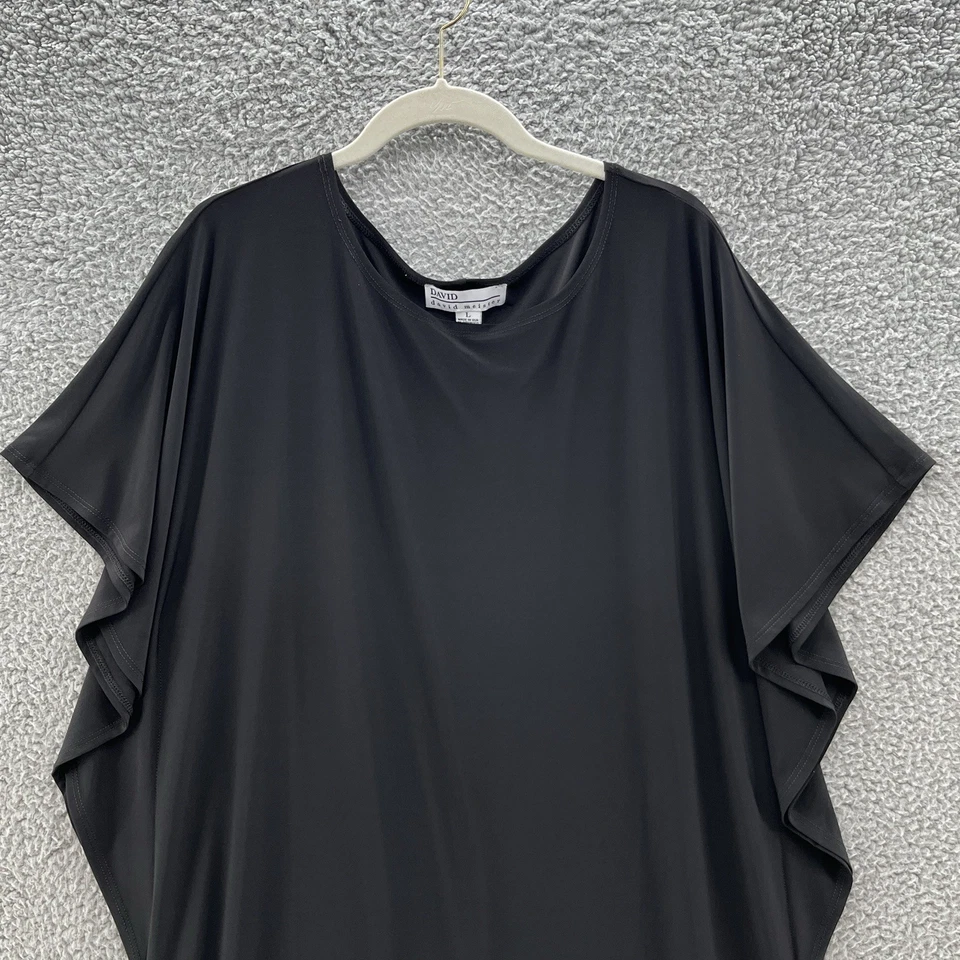 Vestido David Meister Grande Negro Elastizado Jersey Relajado Elegante Mínimo Viaje Foto 2 de 4