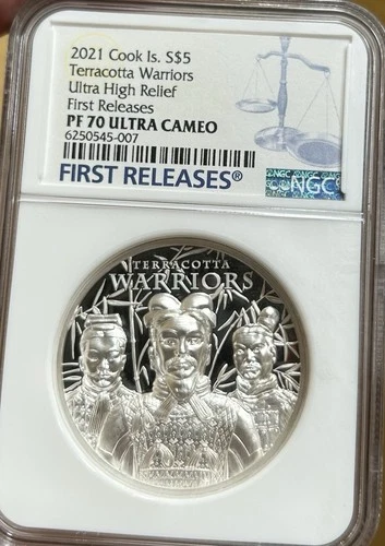 2021 Cook Islands Terracotta Warriors Silver NGC PF70 Ultra High Relief $5