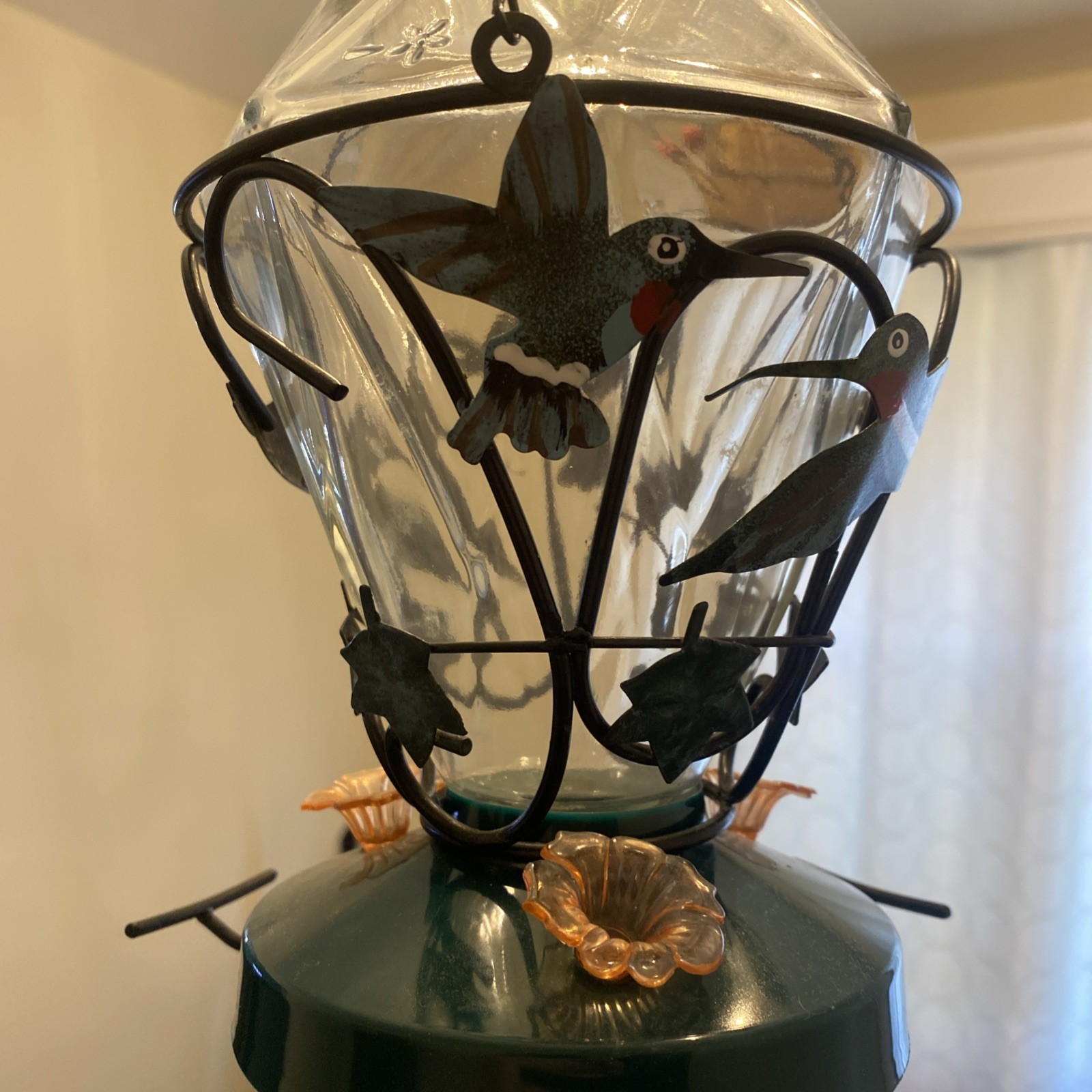 ! Glass Feeder With Plastic Green Base! Used.
