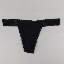 Aerie POP Shine Thong Panties Women's Size Medium Lace Trim Underwear Black