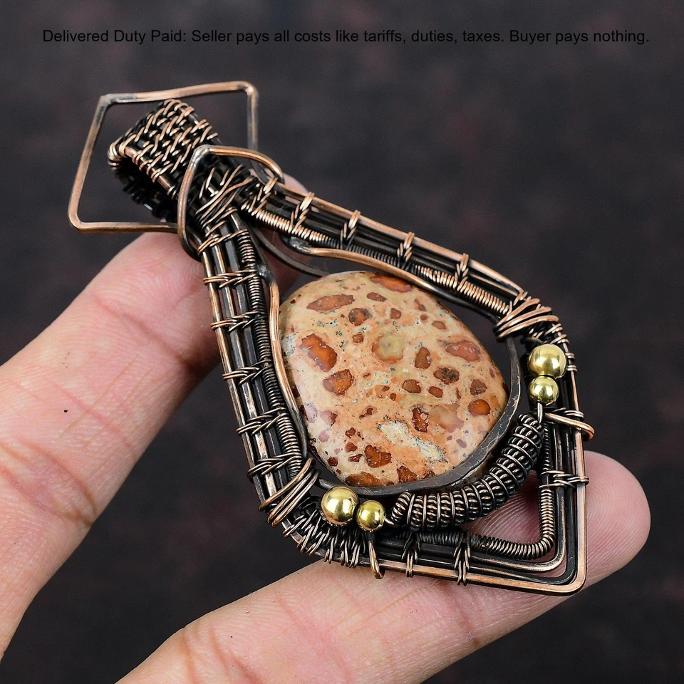 Cyber Monday Sale Asteroid Jasper Stone Copper Sister Handmade Christmas Pendant - Image 3 of 4