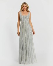 Mac Duggal 94080 Powder Blue Scoop Neck A-Line Gown With Striped Beading Sz 4