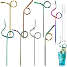 Gejoy 8 Pcs Reusable Stainless Steel Straw with Design Curved Silly Straws wi...