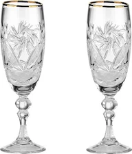 NEMAN 6 oz Gold-Rimmed Crystal Hand Made Vintage Glass, Set of 2