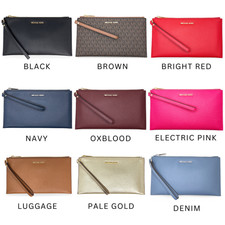 MICHAEL KORS Women's Large Leather Slim Wristlet Pouch Clutch