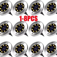 8XLED Solar Power Ground Lights Floor Decking Patio Outdoor Garden Lawn PathIP65