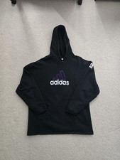 Vintage Adidas 90s Embroidered Logo Hoodie Faded Black Patch Logo XL
