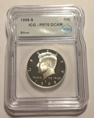 1998-S SILVER KENNEDY HALF DOLLAR PROOF ICG PR70 DCAM JFK 50C