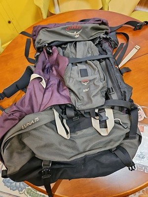 Osprey Luna 75 Hiking Backpack Eggplant used w/ Tags & Peak1 Rain Cover