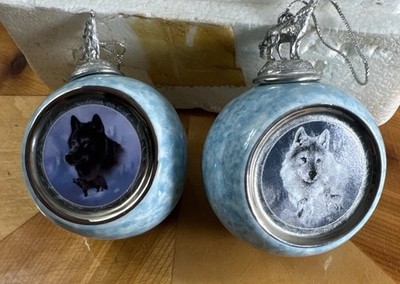 1997 Bradford Exchange Midnight Harmony & Night Watch Wolf Ornaments Xmas
