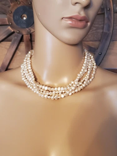 OFF WHITE Collana di perle di riso finte bianche 5 fili