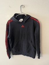 Adidas Hoodie Boys Size Large Black  Red Big Logo Front Pockets