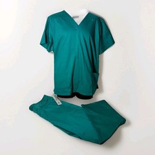Butter Soft STRETCH Scrub Set TEAL Blue Cotton Blend 2X TOP XL BOTTOMS NEW