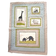 Pottery Barn Kids Comforter Crib Quilt Safari Zoo Animals Gingham