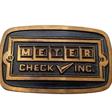 Meter Check Inc Belt Buckle Measurements Vintage Oklahoma City OKC Advertising